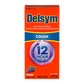 The side of the Delsym® 12 Hour Orange Flavored Cough Liquid 3oz package with dosing guide.