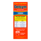 The side of the Delsym® 12 Hour Orange Flavored Cough Liquid 3oz package with dosing guide.