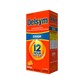 Right facing angled view of Delsym® 12 Hour Orange Flavored Cough Liquid for adults package.