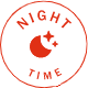 Icon of a moon with the text night time showing that product can be taken for night time